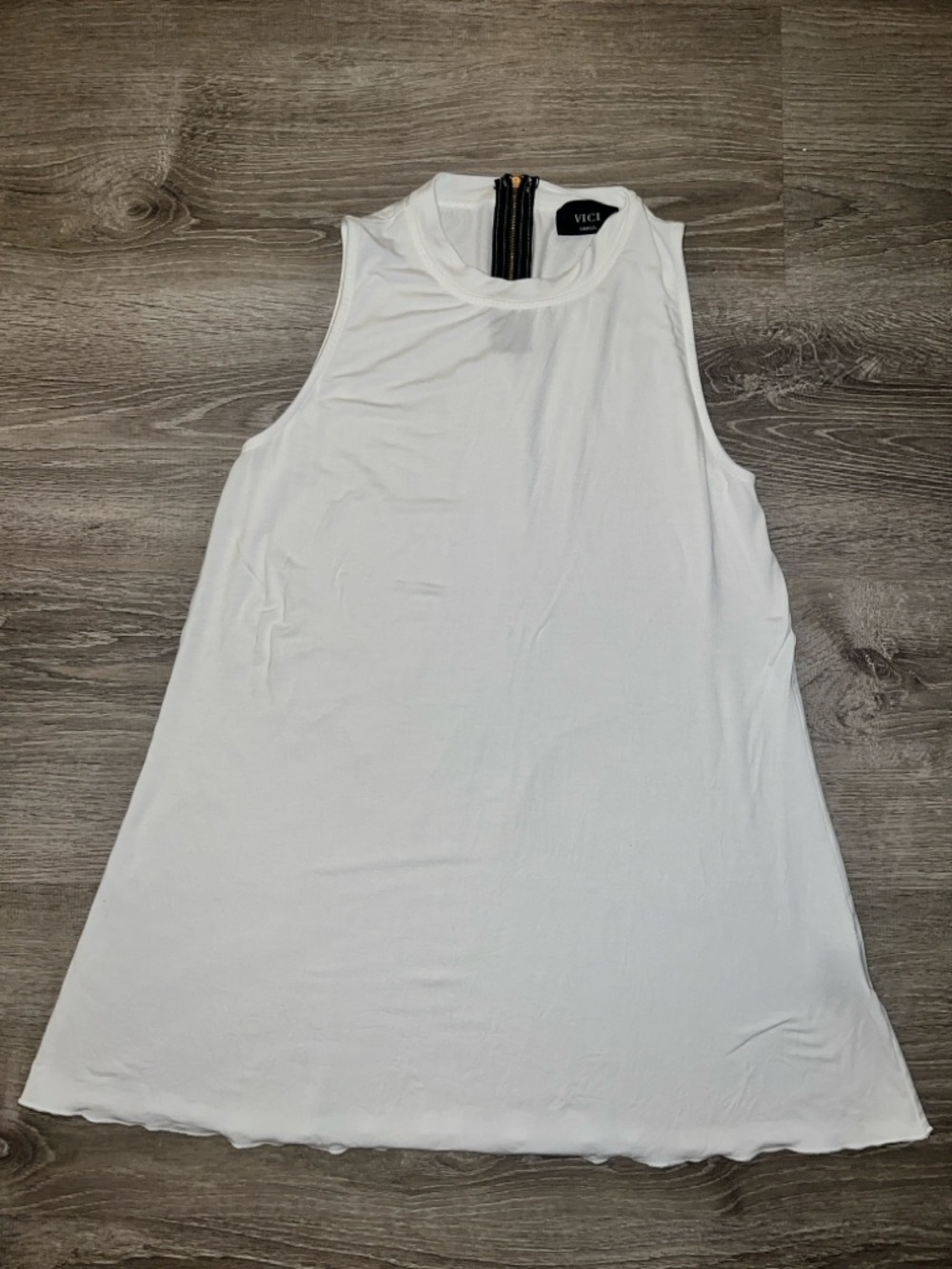 VICI White Mock Neck Sleeveless Tank with Back Zip